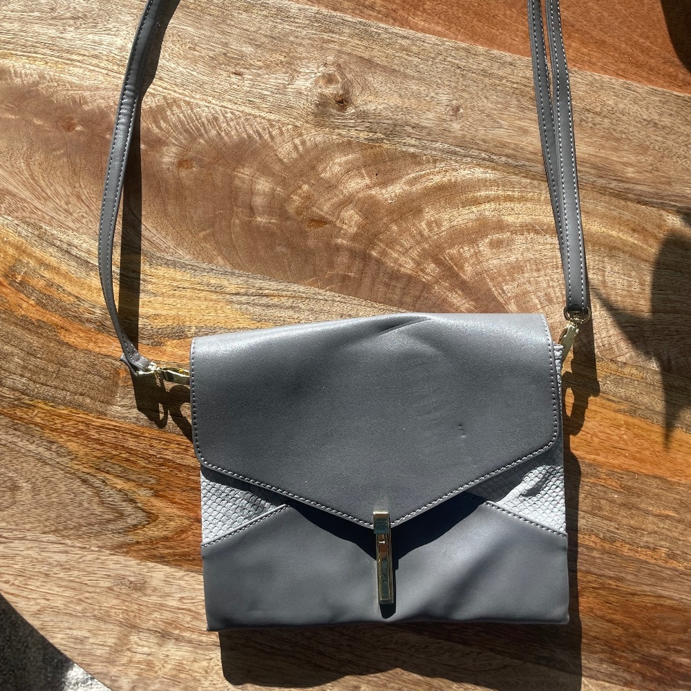 2 toned grey leather & snake print satchel/clutch